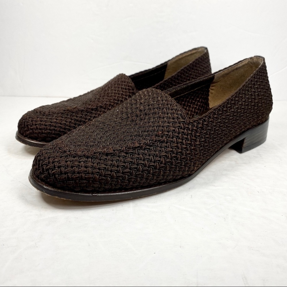 Stuart Weitzman Spain Brown Loafer Shoe Size 8.5 Womens Woven Flat Slip On